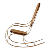 1970s Thonet-Style Rocking Chair, Brass & Wicker