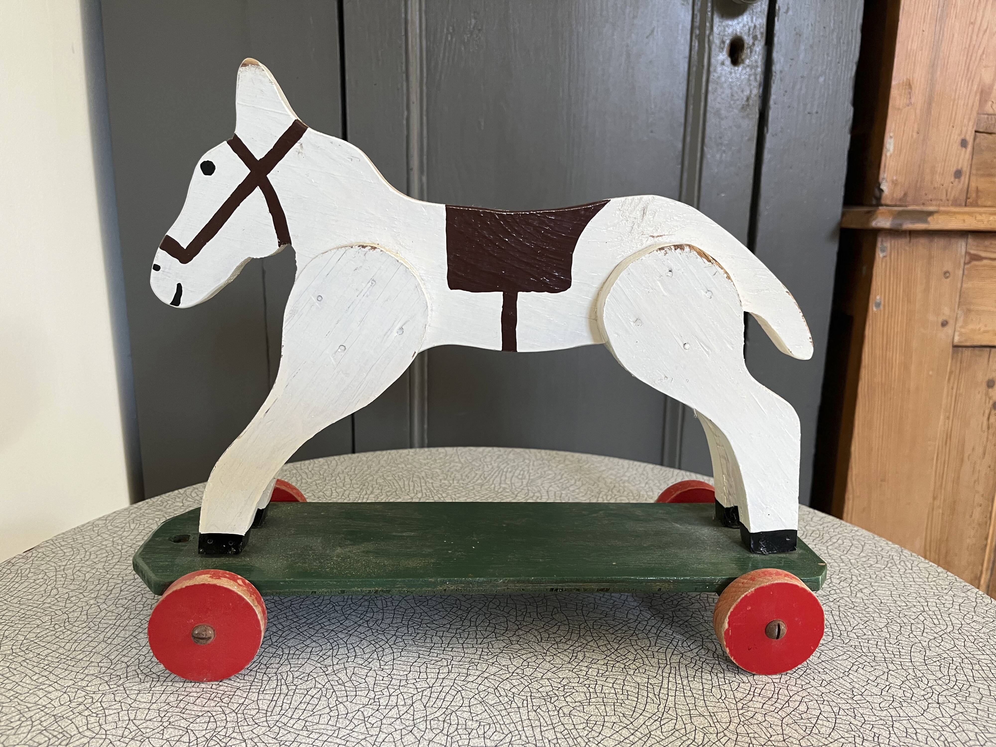 Horse to pull, antique wooden toy