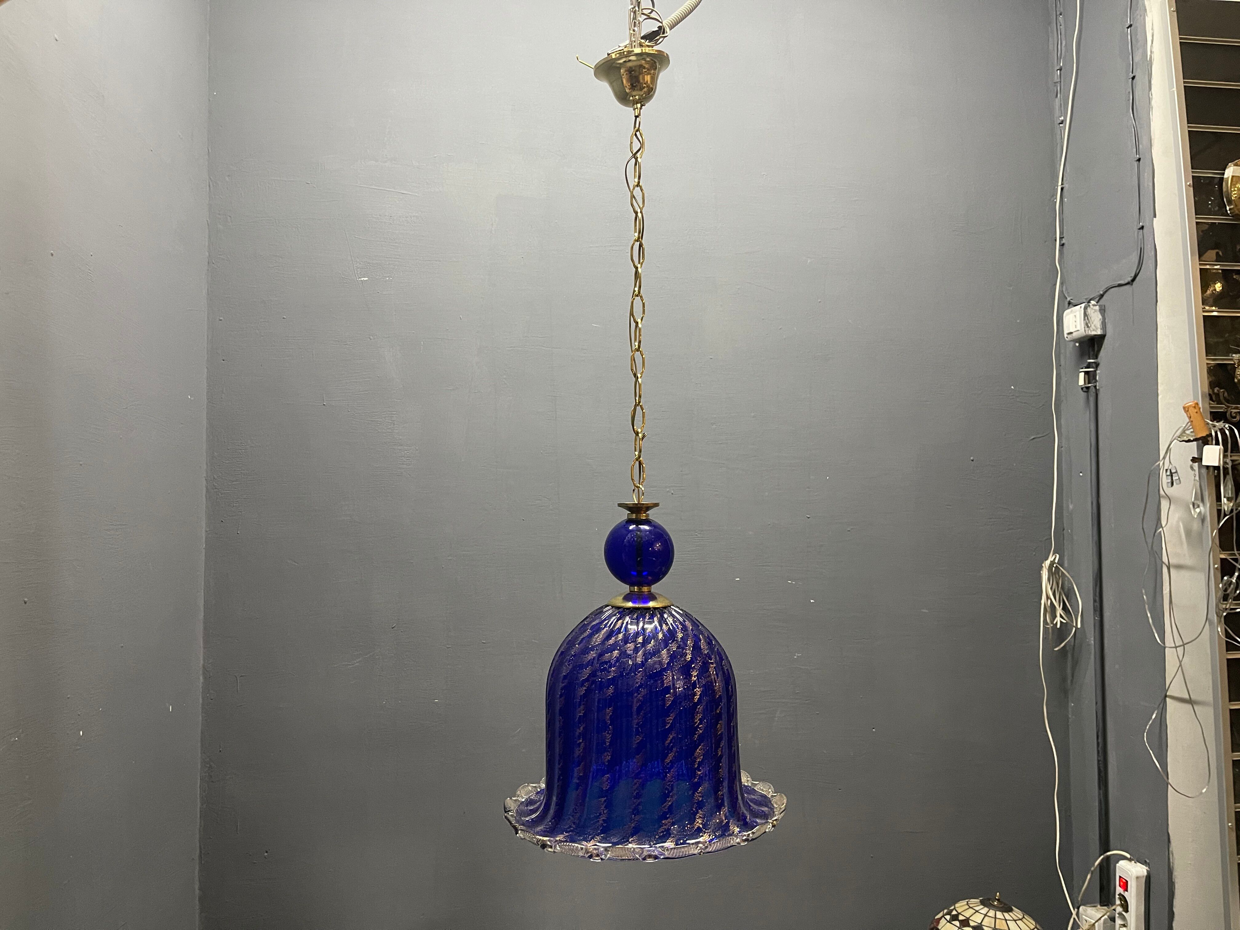 Lustre en verre de Murano bleu cobalt vintage, Italie, années 1980.