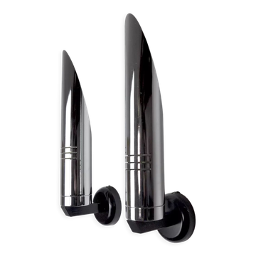 Pair of Raak wall lamps, space-age chrome design, Germany, 1970