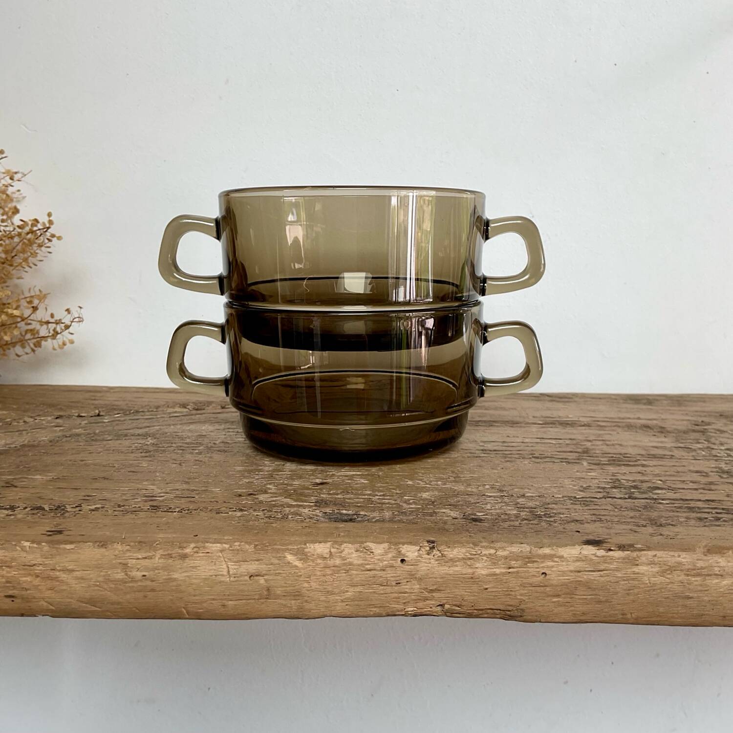 2 bols verre fumé vintage