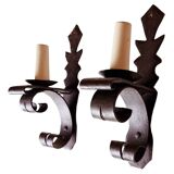 Duo of wrought iron wall lights Ateliers Marolles