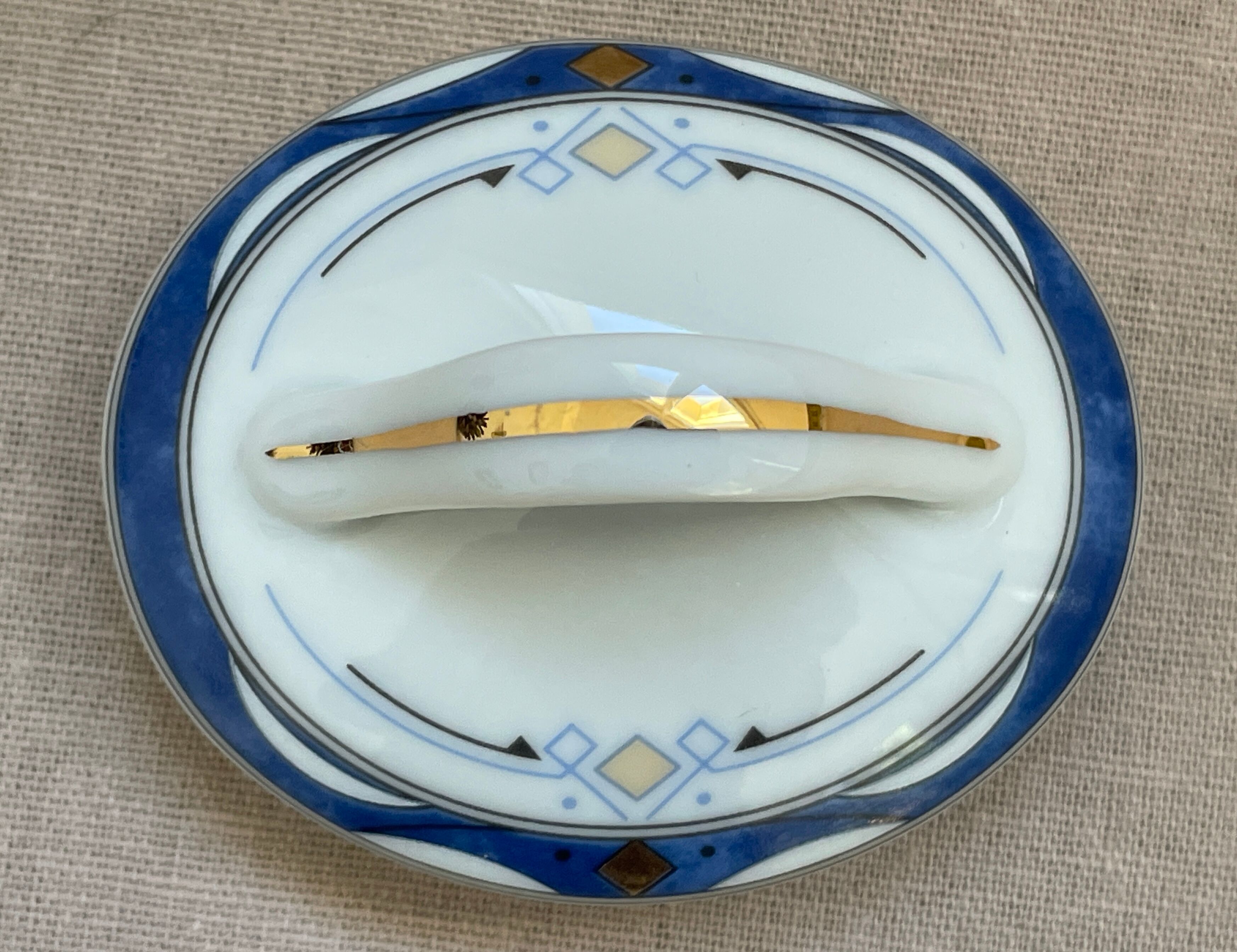 Vintage sugar bowl in cobalt blue and gold Limoges porcelain.