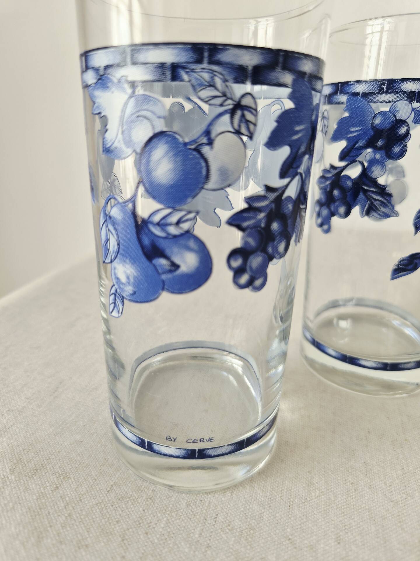 Set of 5 vintage glasses "Blue Fruit Pattern" 1970s - by Cervé Italy