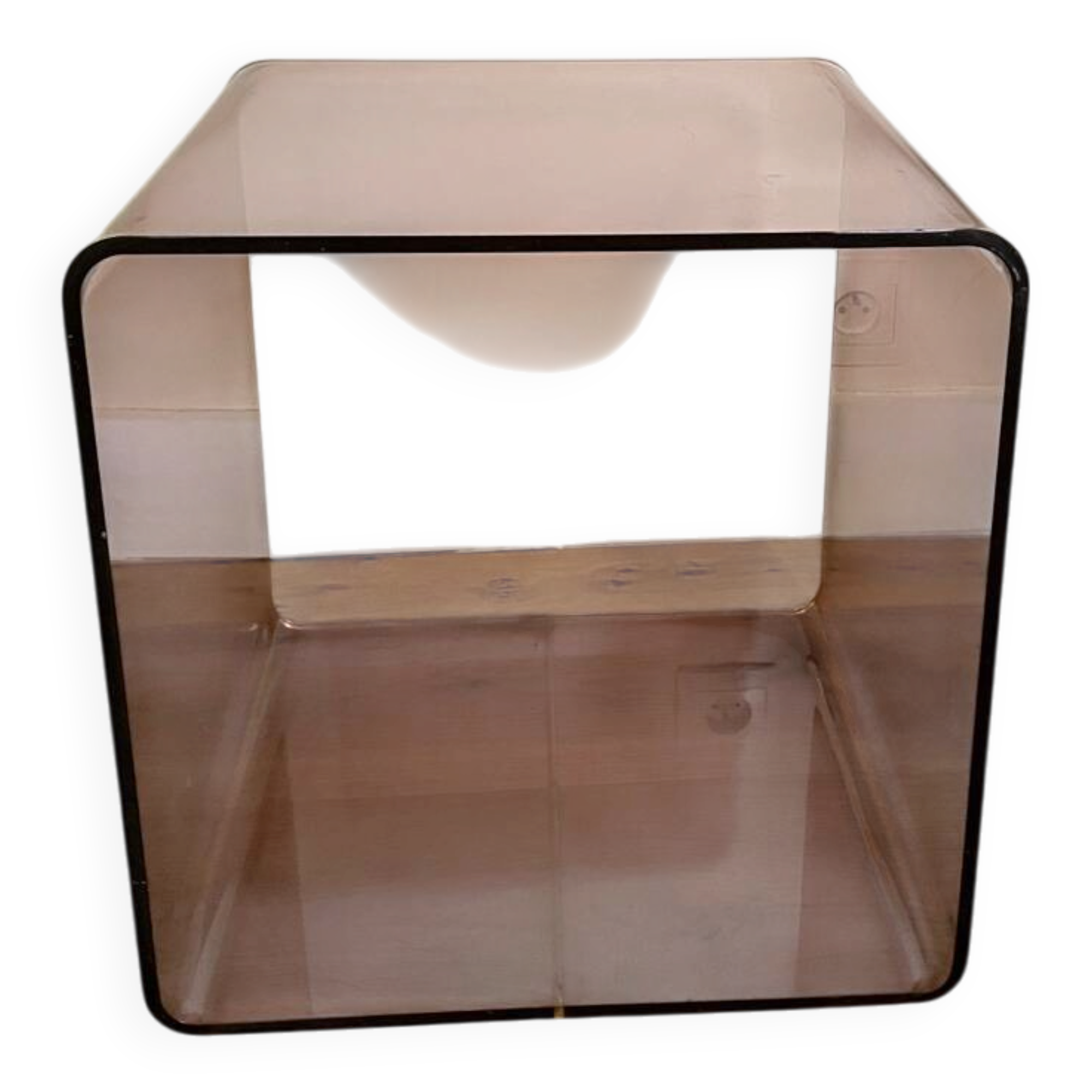 Vintage smoked plexiglass cube by Miche Dumas for Roche Bobois 70s.