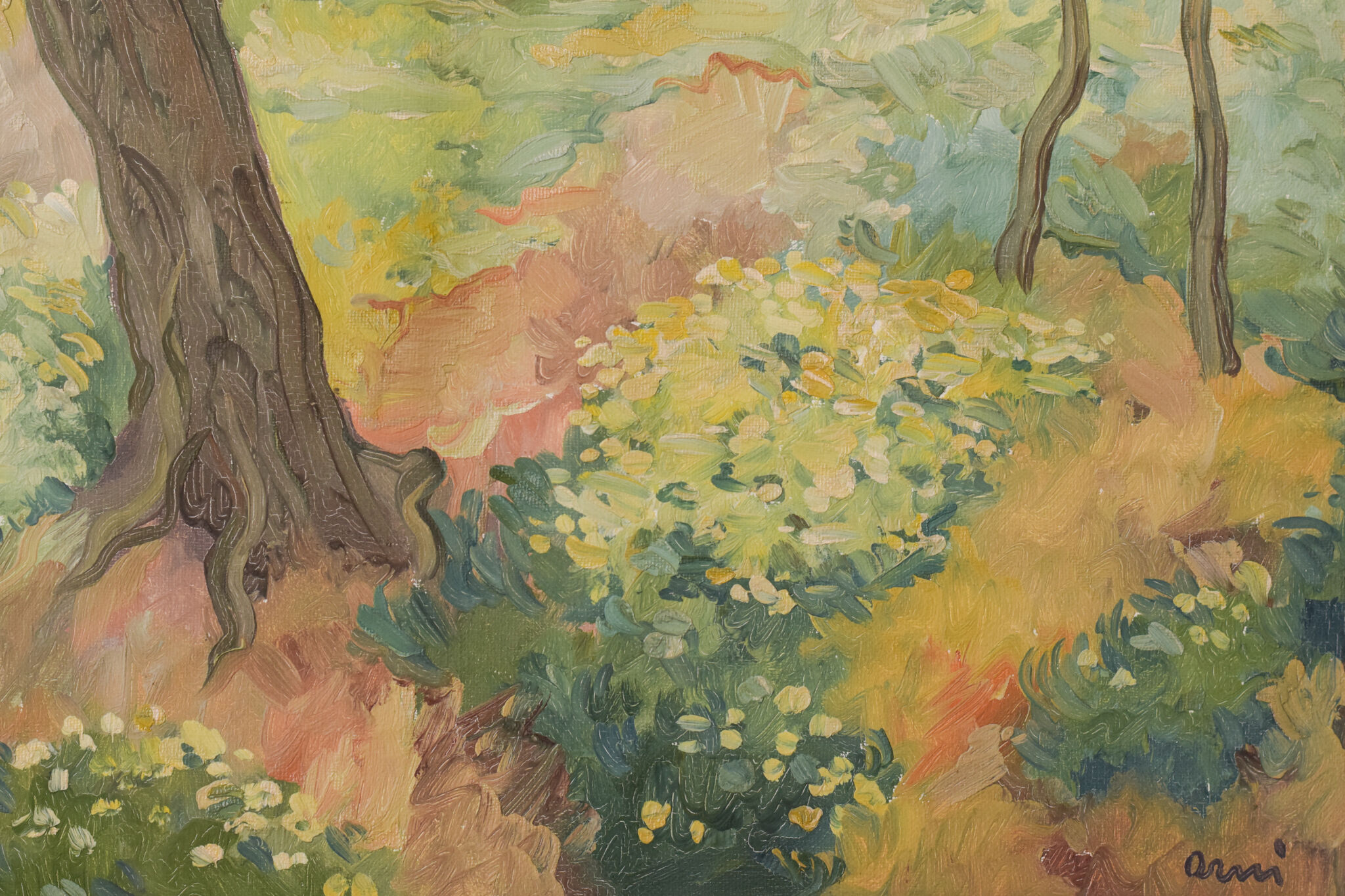 Impressionist wooded landscape with flowers