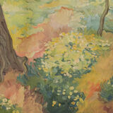 Impressionist wooded landscape with flowers
