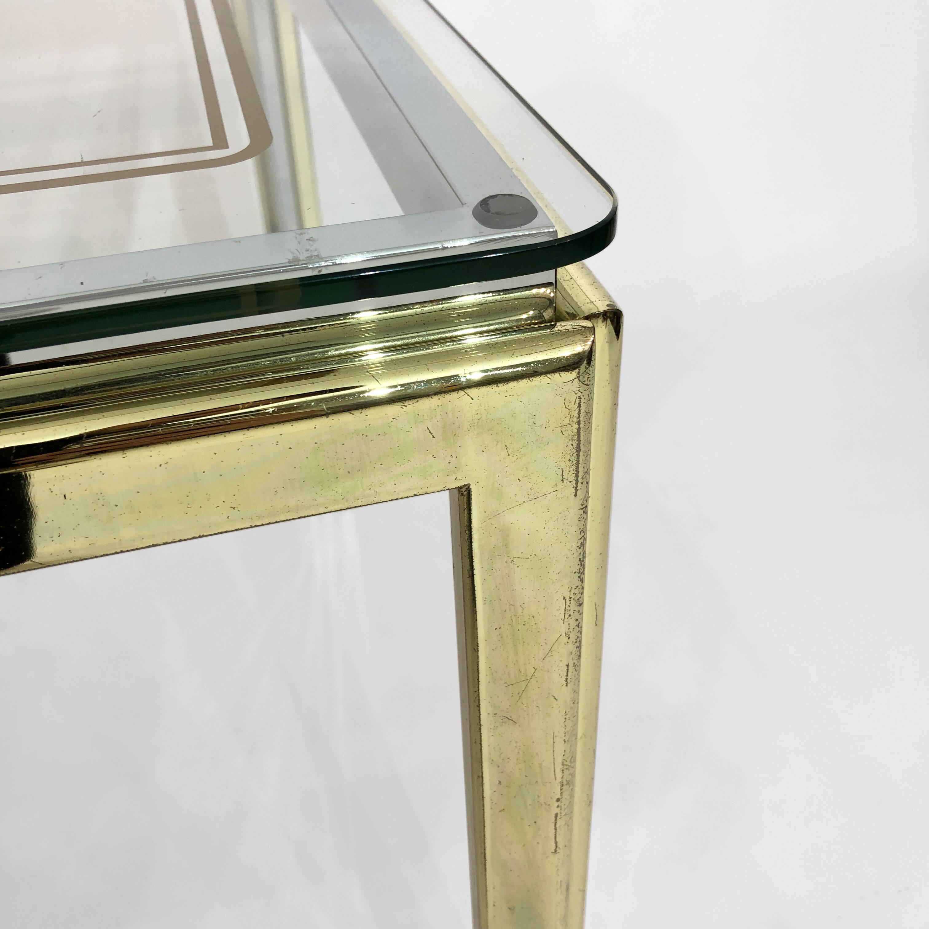 1970s brass and chrome side table renato zevi glass