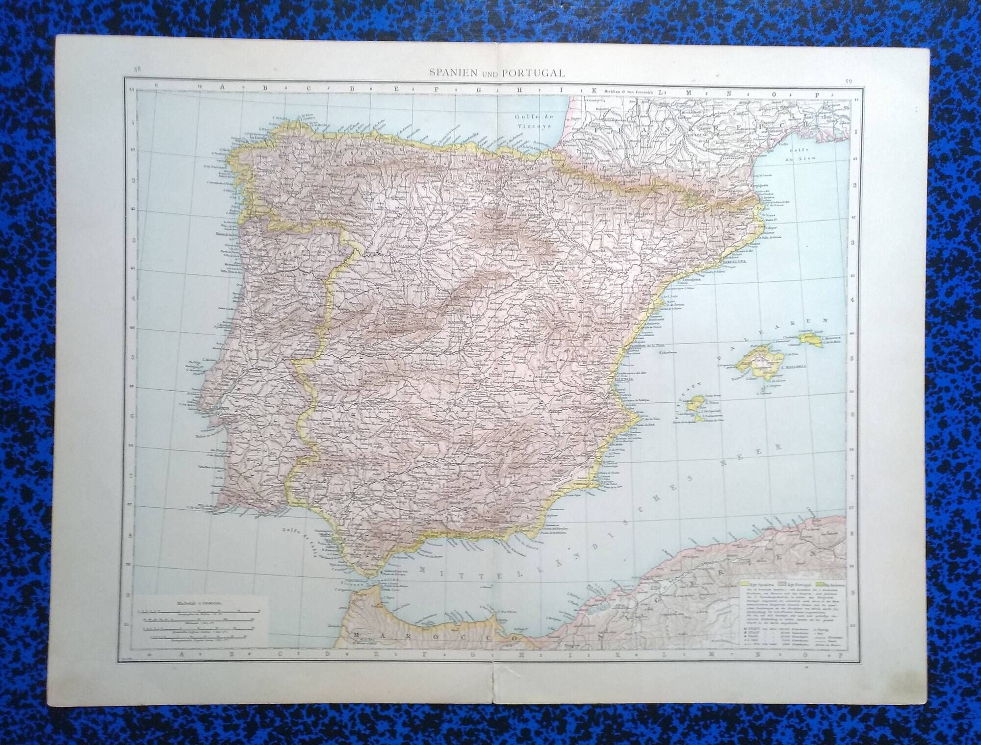 A geographical map from Atlas Richard Andrees year 1887 Spain and Portugal