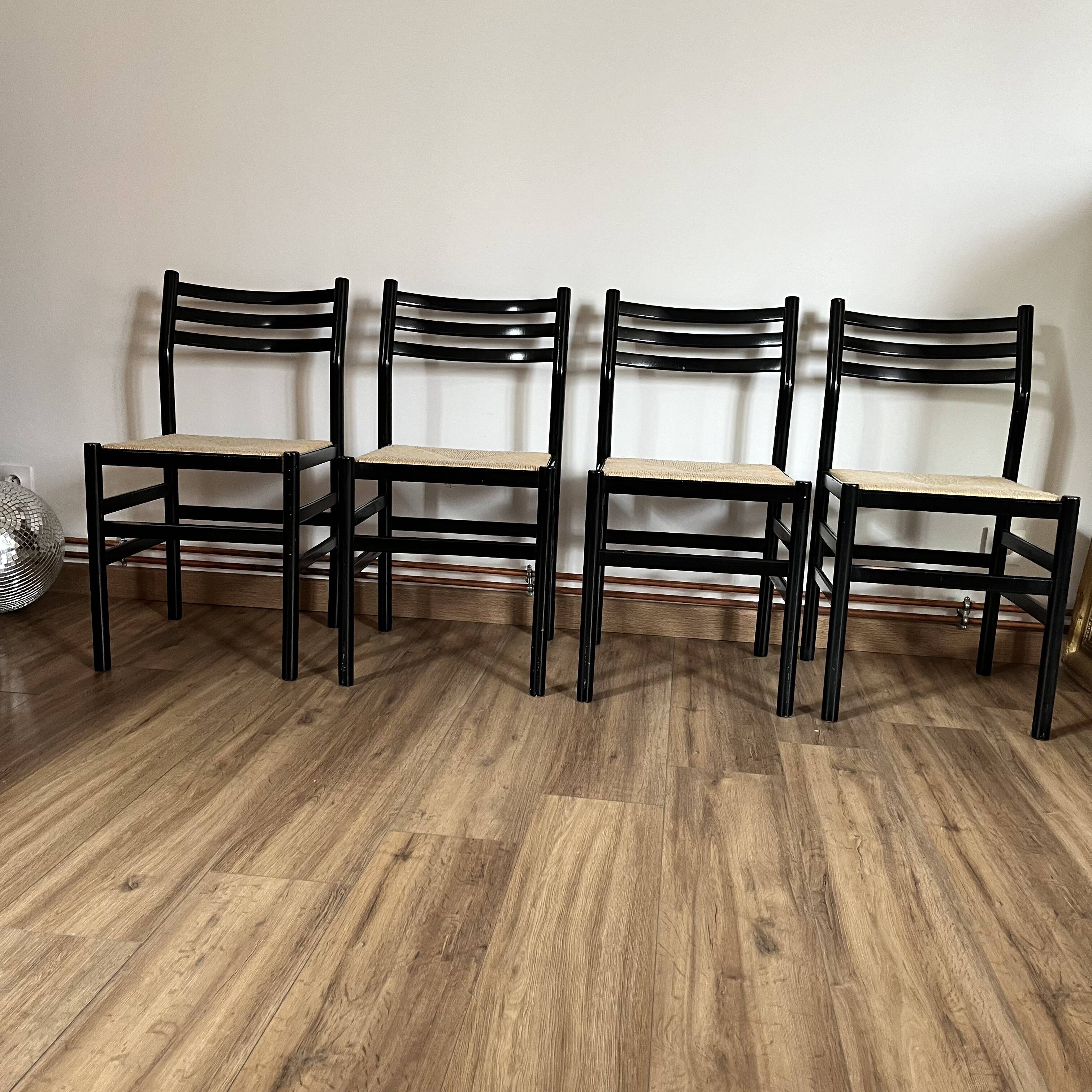 Set of 4 Italian black chairs 1970s