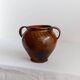 Antique rustic brown terracotta ceramic confit pot with twin handles, 19th-century Italy, farmhouse vase decor