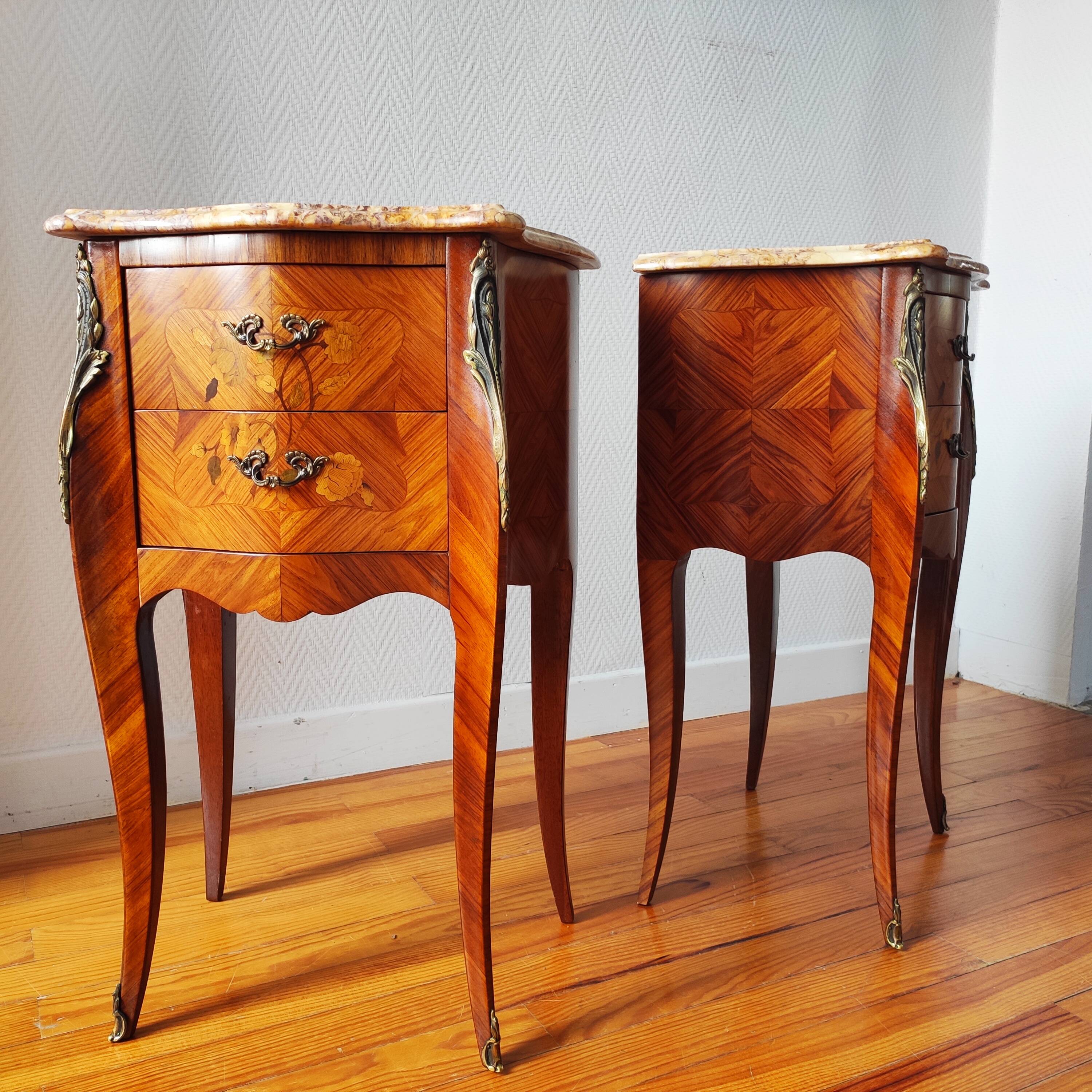 Pair of French Louis XV style bedside tables.