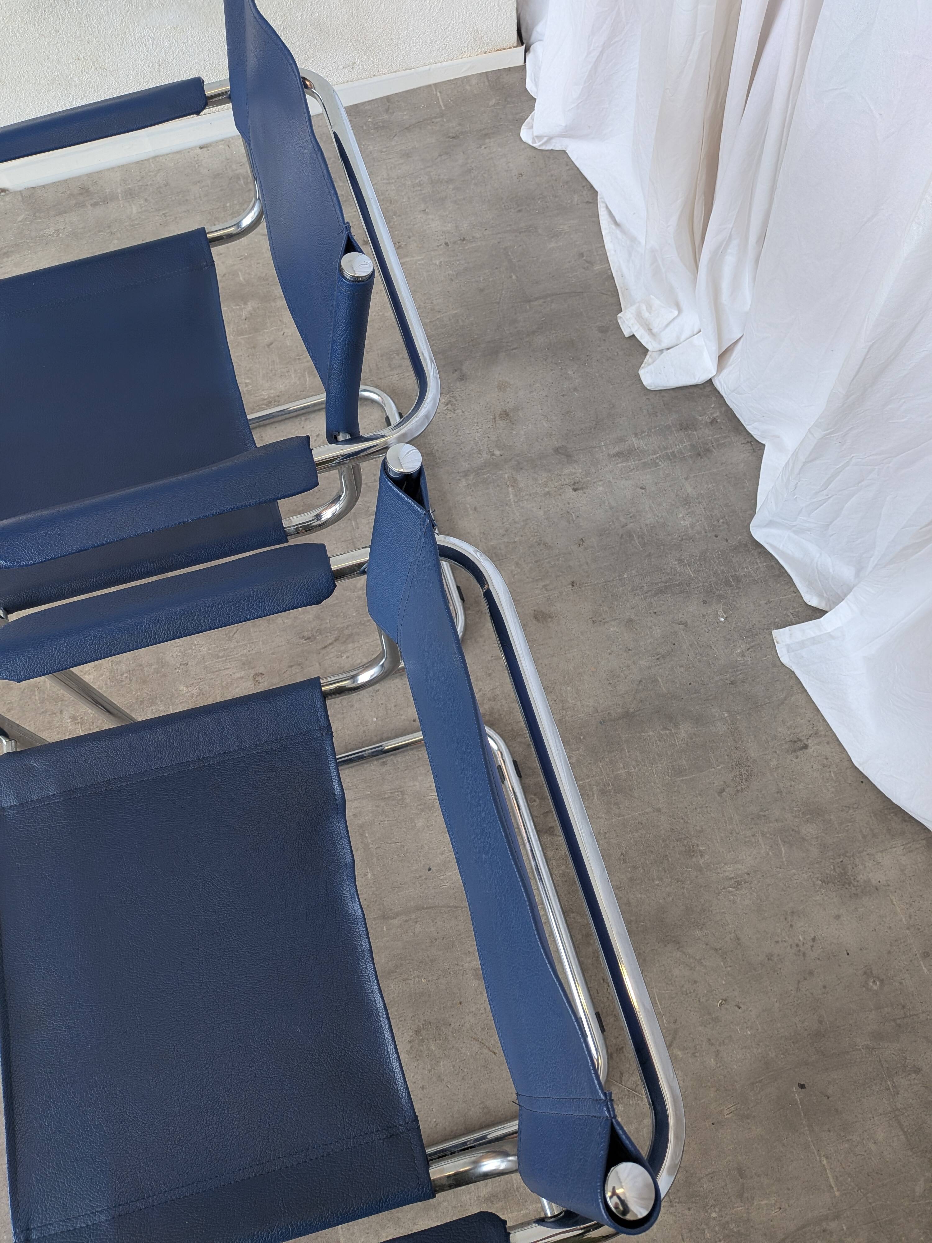 Set of 2 Vintage Mart Stam Style S34 Chair: Blue Leather, Bauhaus Design