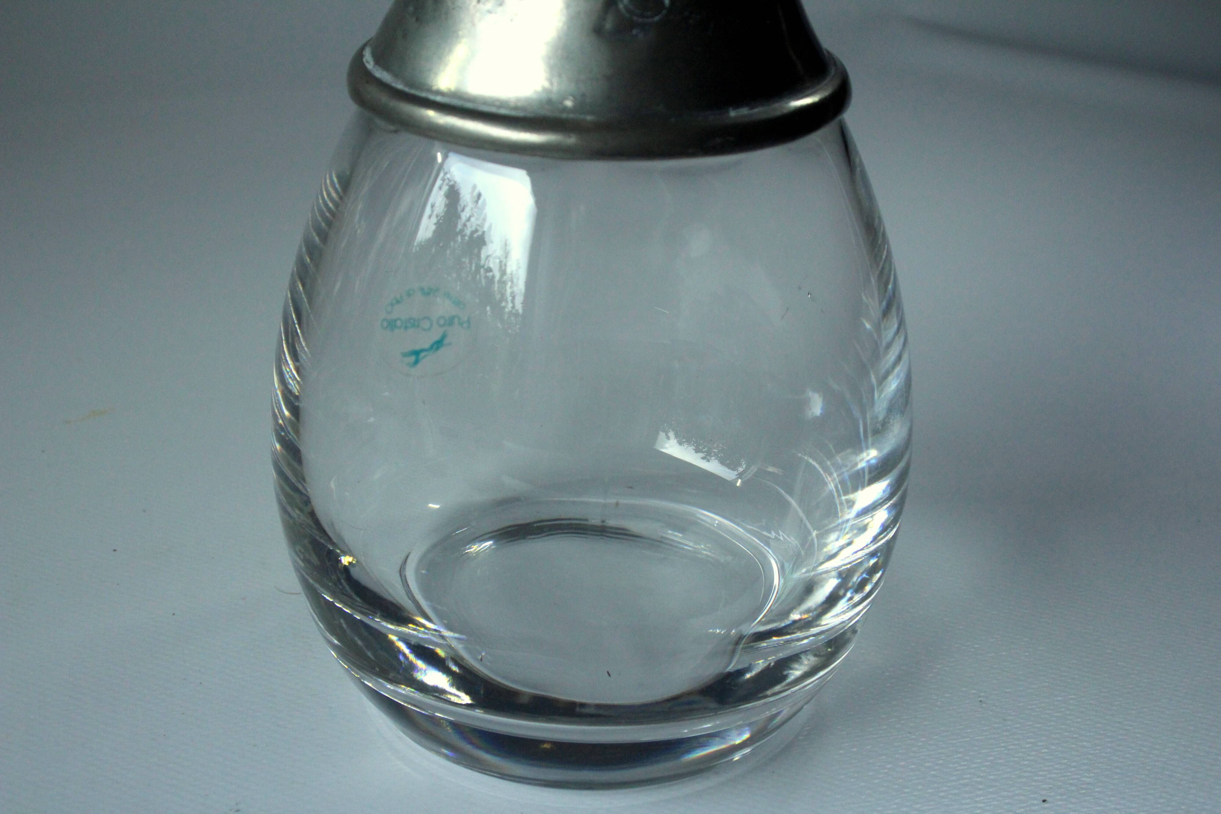 Carafe à vin en cristal et métal, fabriquée en italie, vintage des années 1960