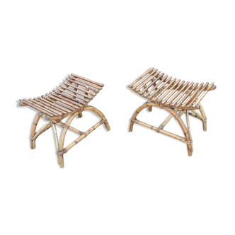 Pair of footrests for vintage rattan armchairs