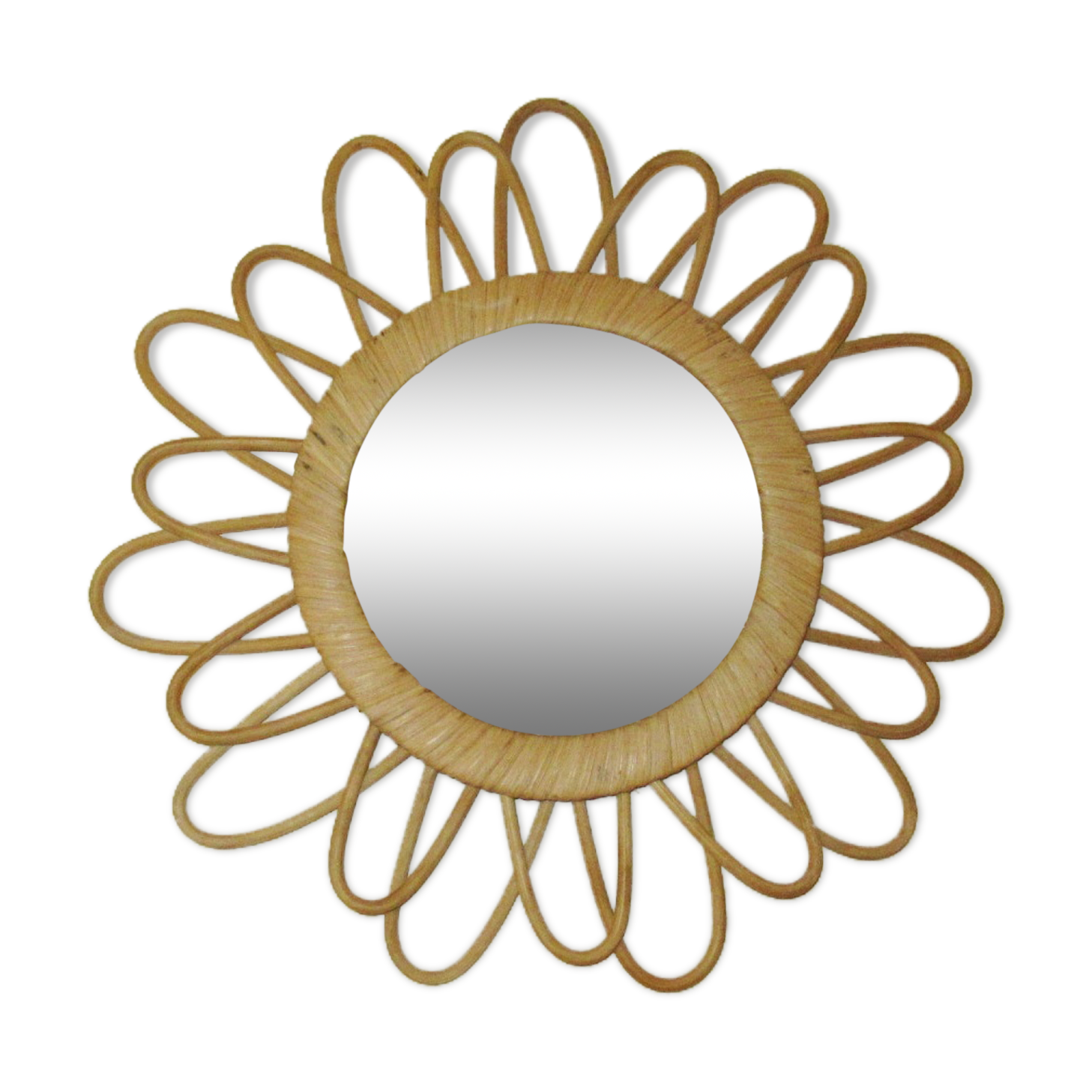 Miroir fleur rotin années 60 - 40x40cm