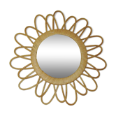 Miroir fleur rotin années 60 - 40x40cm