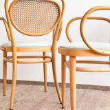 Ensemble de 4 chaises Thonet 215P en hêtre avec cannage d’origine et velour