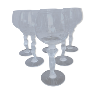 Set of six crystal wine glasses