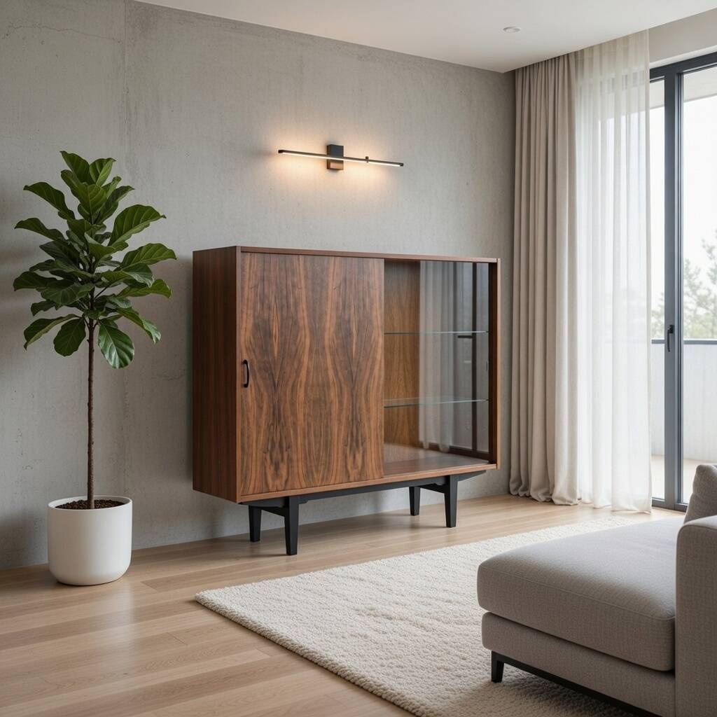 Restored "Violetta" Display Cabinet in Walnut & Mahogany – Poland 1960s