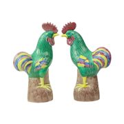 Paire de coqs polychromes émaillés en porcelaine chinoise 34 cm