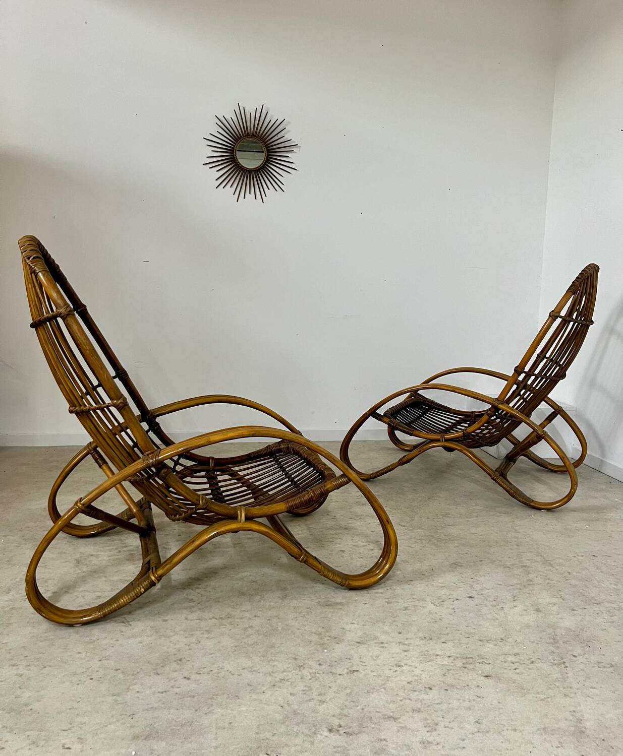 Set of 2 rattan lounge chairs armchairs Italian design from the 60s vintage rattan