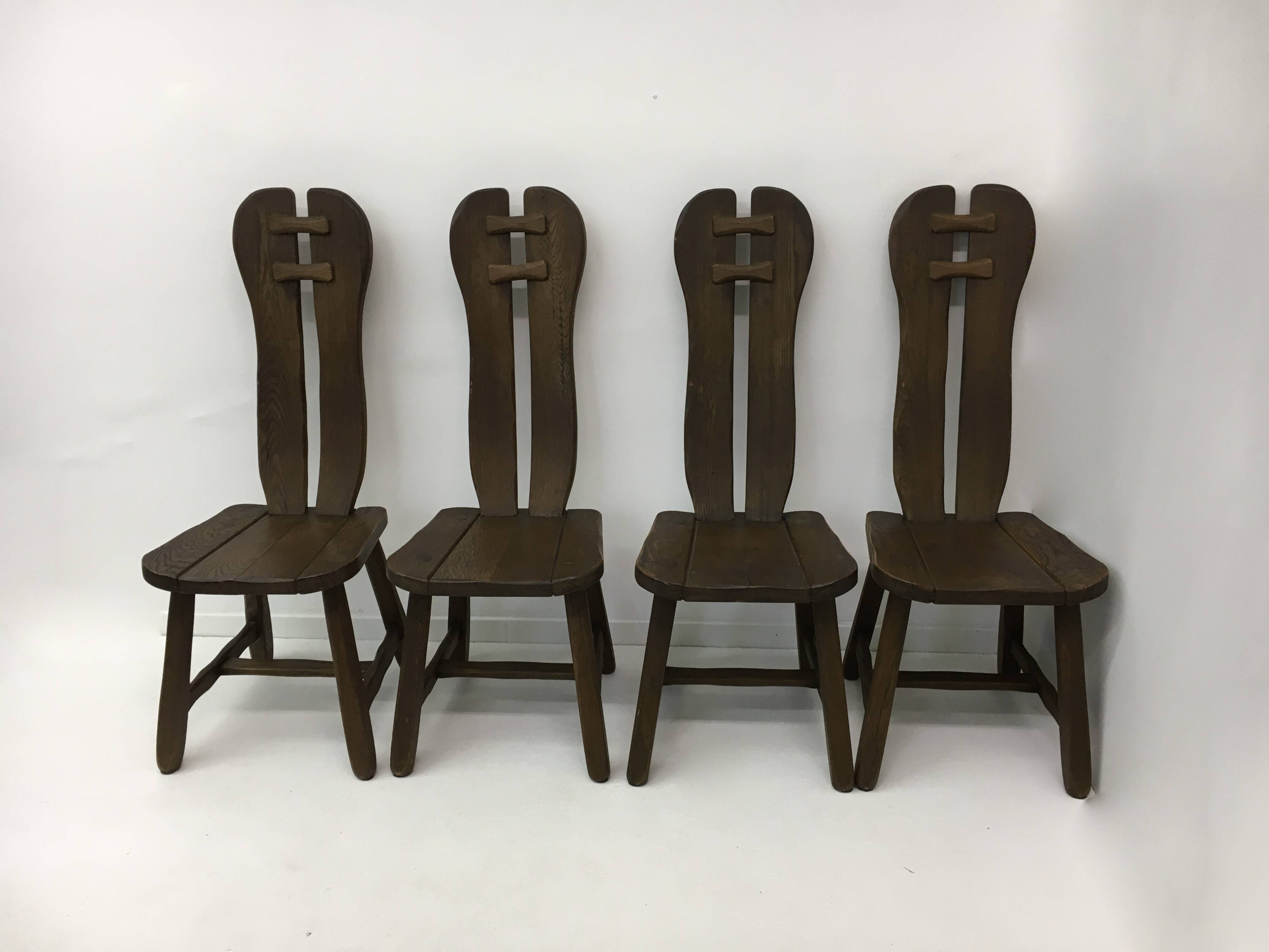 Set of 4 Belgian Brutalist Dining Chairs from De Puydt, 1970’s