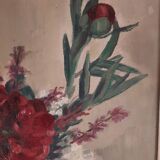 HST painting bouquet of peony flowers signed Henri Marcel-Martin vintage 1950