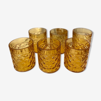 6 amber Pernod glasses