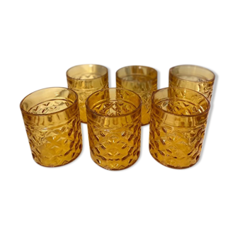 6 amber Pernod glasses