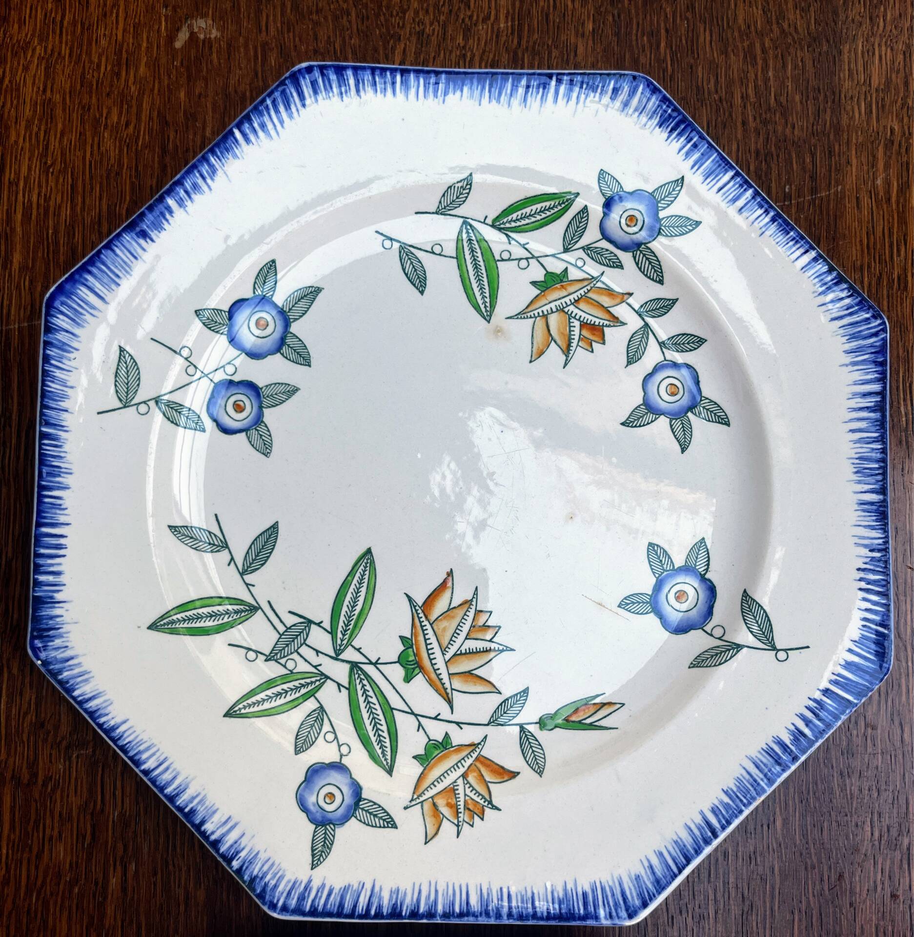 Set of 6 antique octagonal plates Longwy – Old Longwy