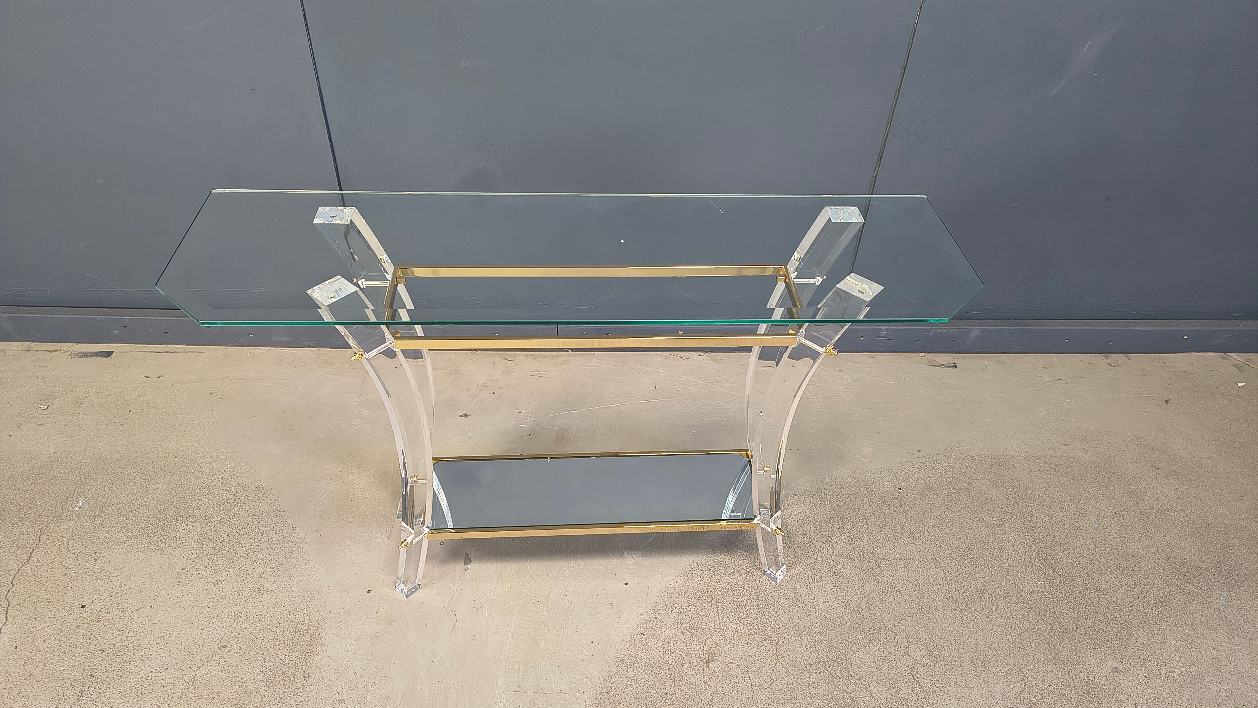 Brass and lucite console table, 1970s