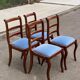 4 solid wood chairs with blue velvet suede in the Louis Philippe style.