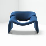 Groovy ‘M’ F598 in original blue fabric f 598 by Pierre Paulin for Artifort