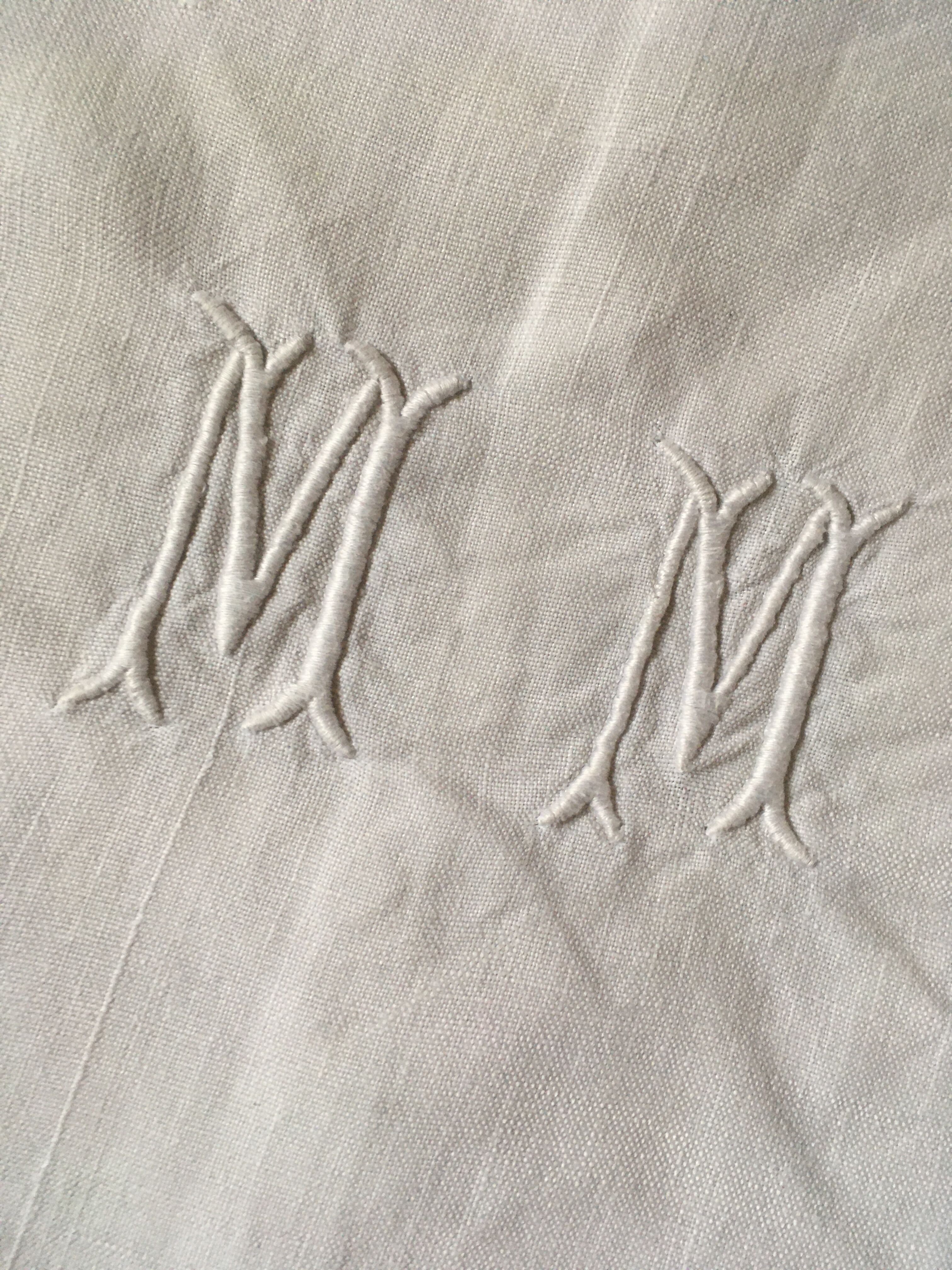 Linen thread sheet with monogram M M