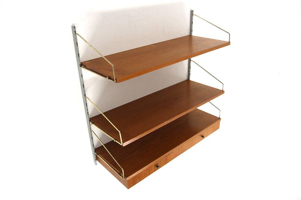 Teak and metal wall shelf, Sweden, 1950s