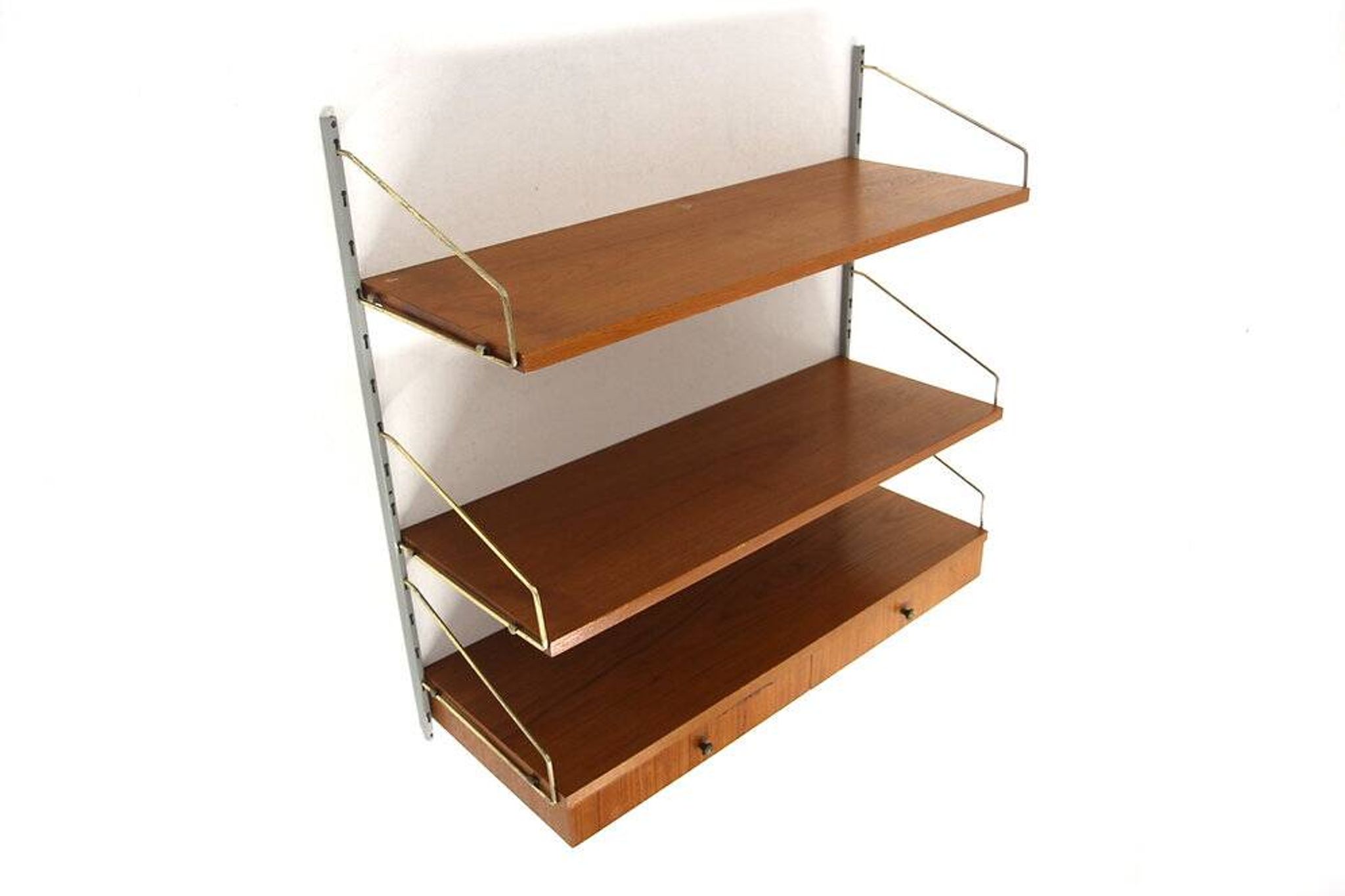 Teak and metal wall shelf, Sweden, 1950s
