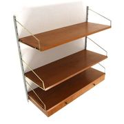 Teak and metal wall shelf, Sweden, 1950s