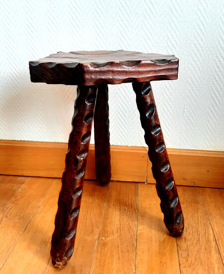 Hexagonal brutalist tripod stool