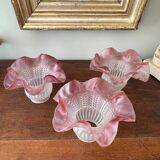 Lot de 3 tulipes en verre dépoli anciennes