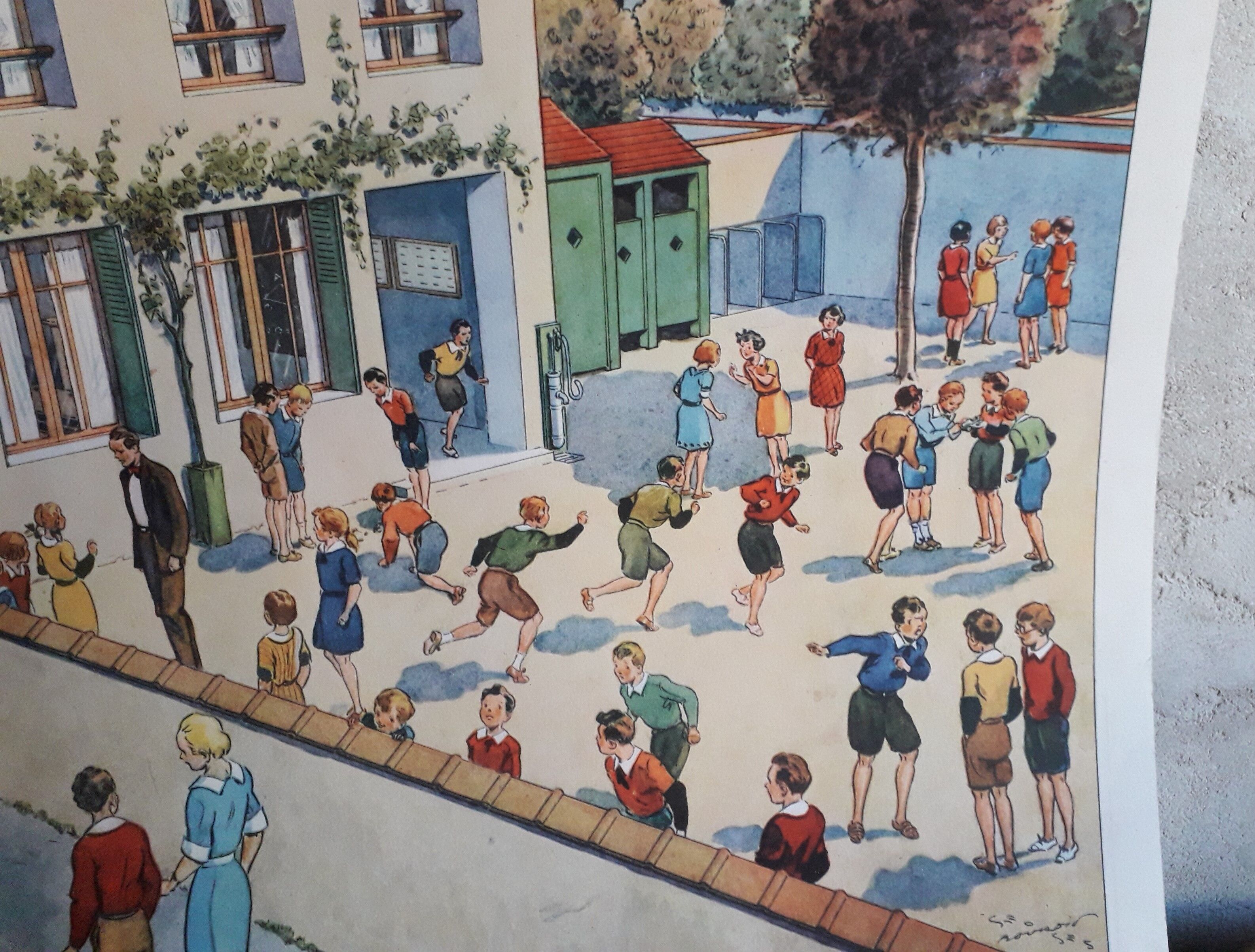 School poster 50s, Rossignol editions, cardinal points the school plan