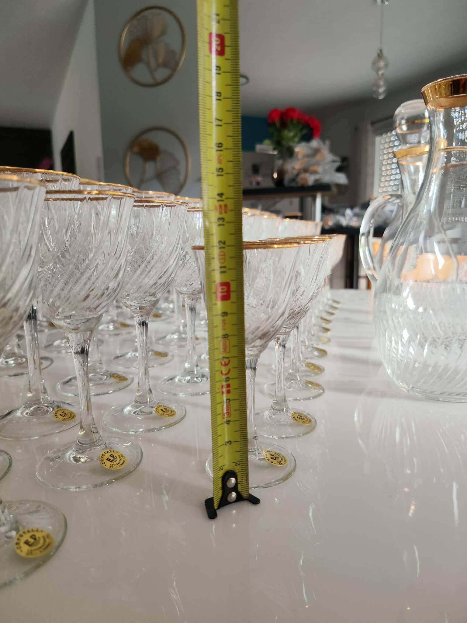 Crystal glassware set with decanter.