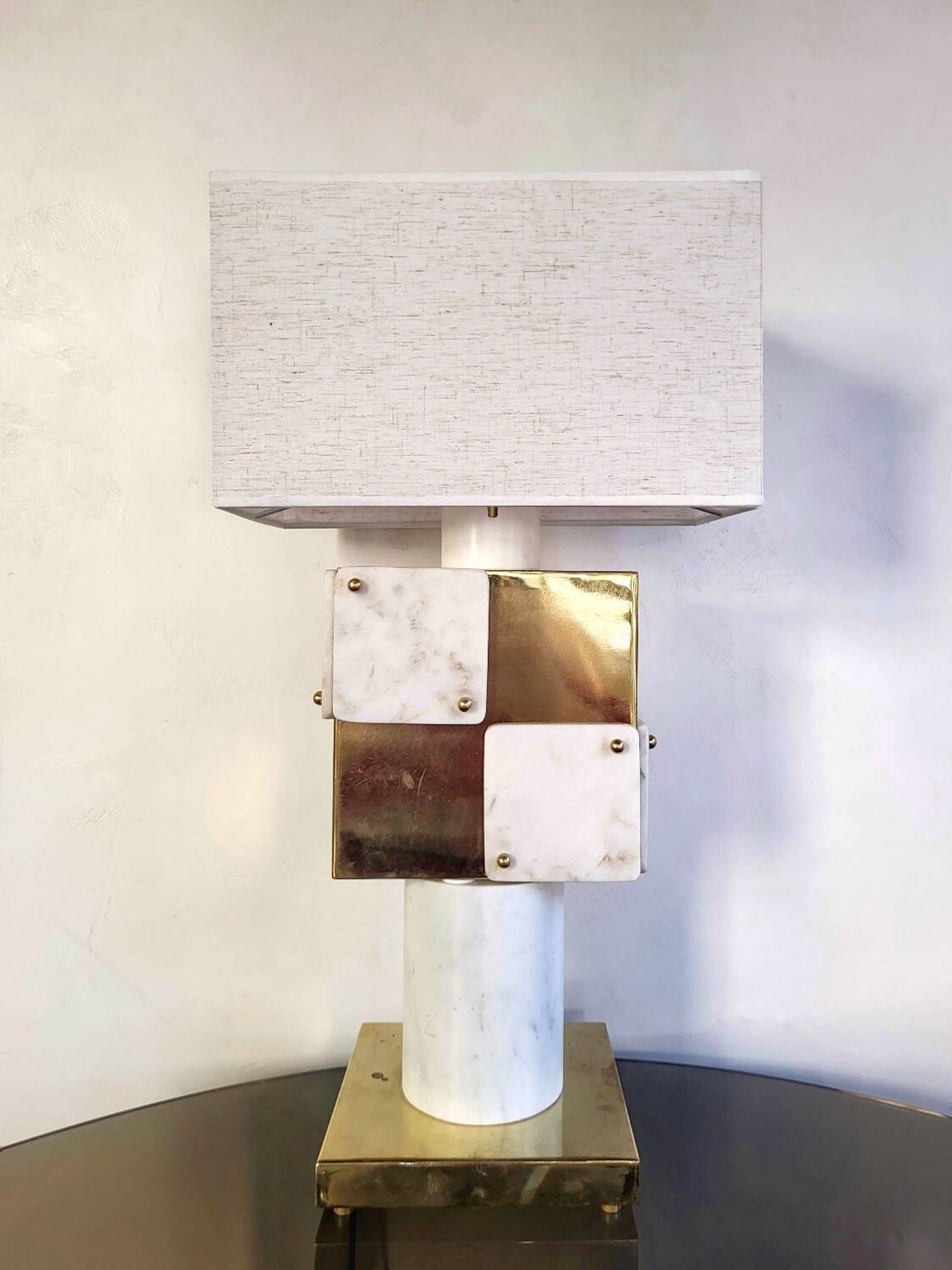 Italian lamp in marble and brass