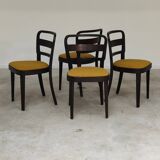 Lot de 4 chaises Thonet art déco 1930 , bouclette Jaune moutarde