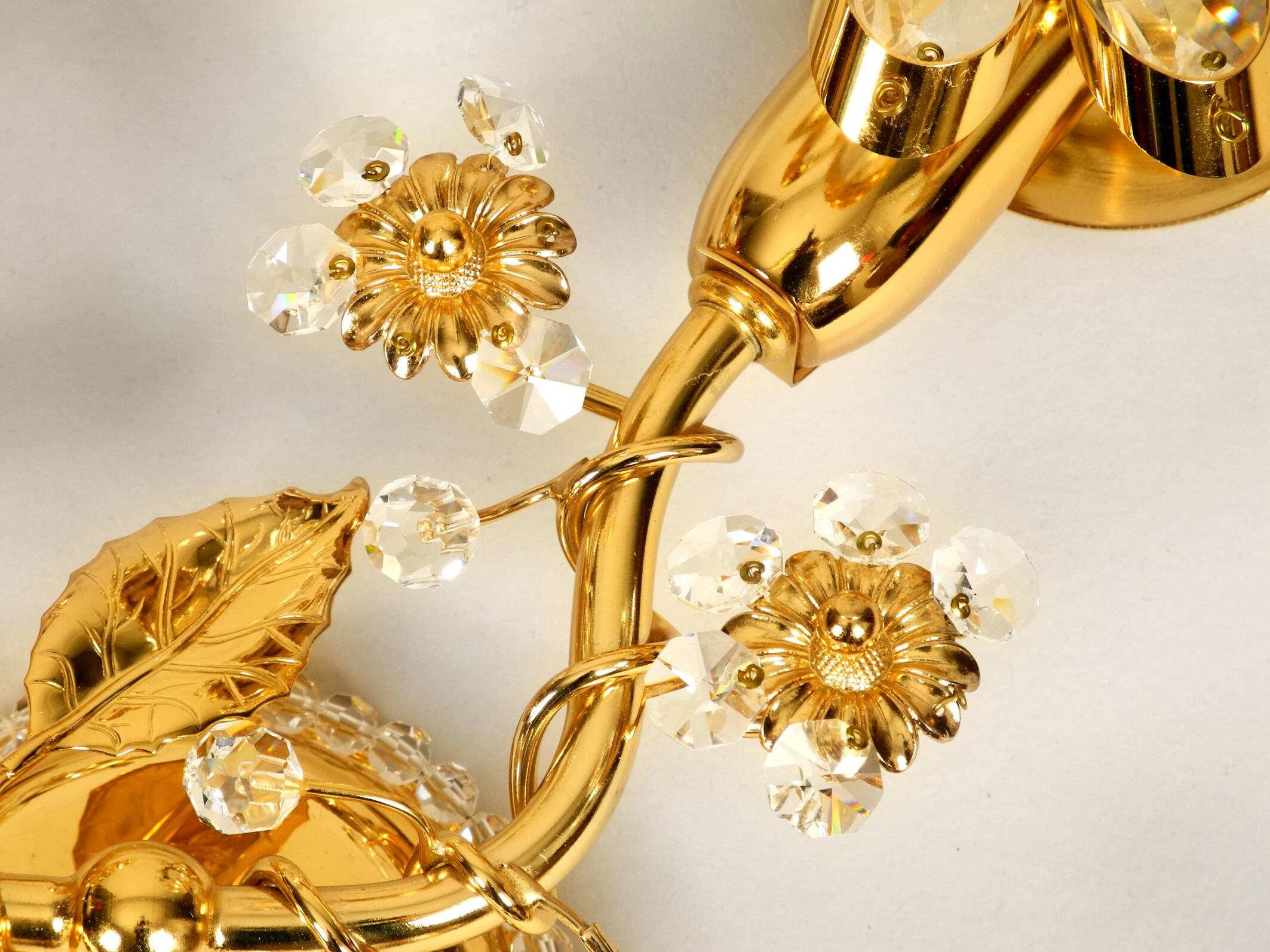 1970s brass crystal glass floral wall lamp by Ernst Palme unused condition