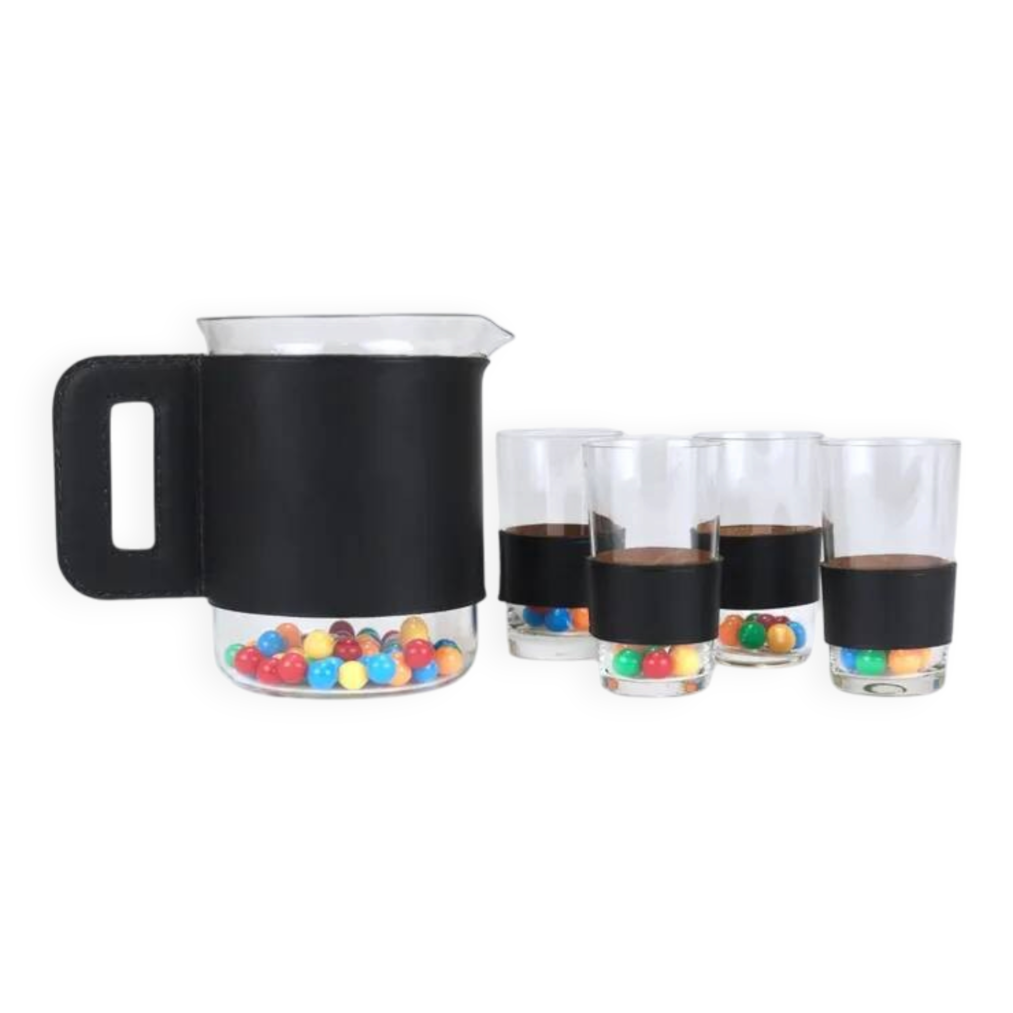 Carl Auböck Martini Set Black Leather Pitcher & Glasses, Austria, 1950s