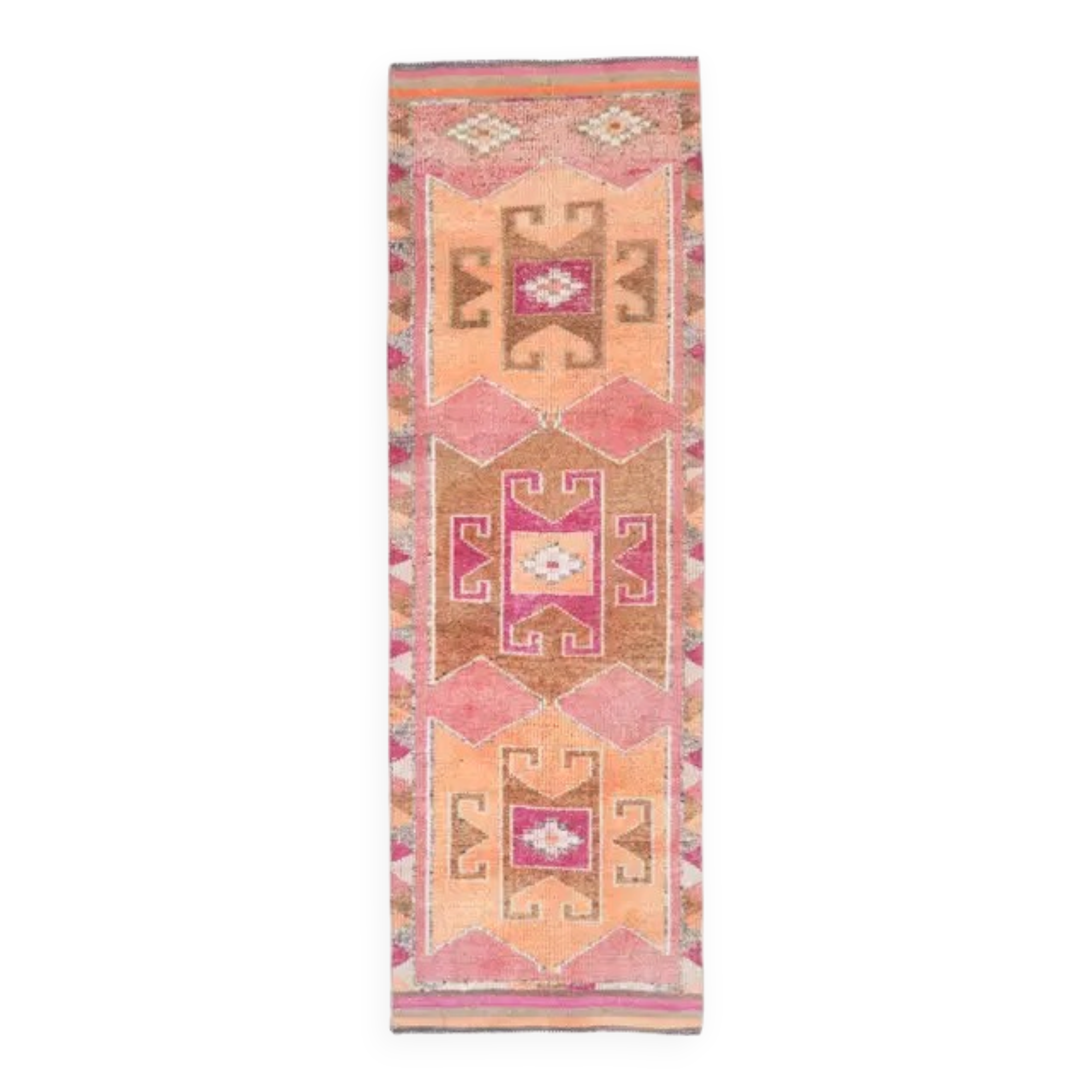 Vintage Turkish Hand-Knotted Wool Cotton Pink Runner 101x333