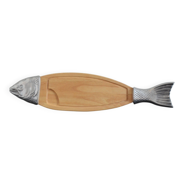 Plateau de service à poisson / Bois & fonte d'aluminium 1970 vintage