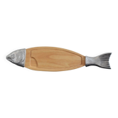 Plateau de service à poisson / Bois & fonte d'aluminium 1970 vintage