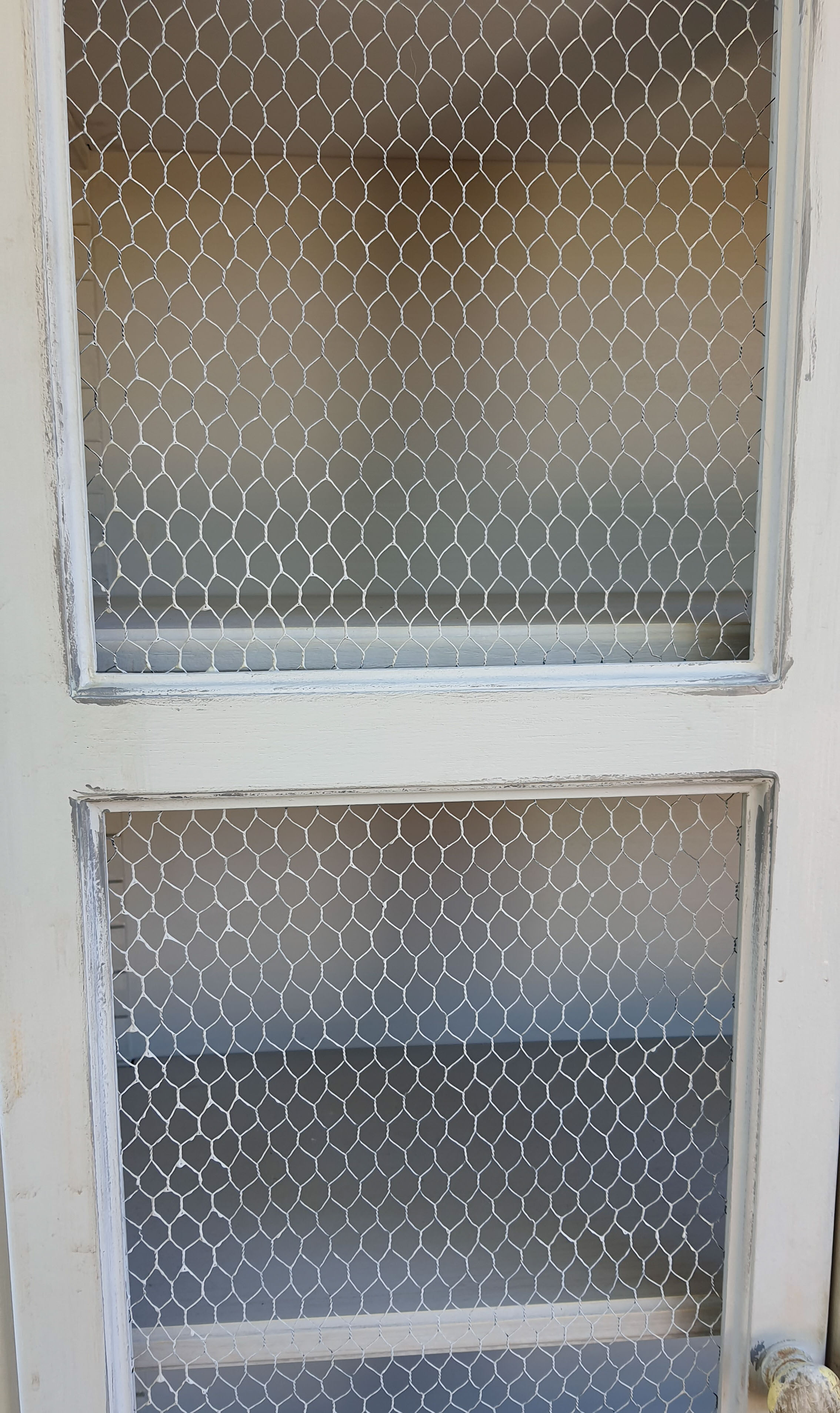 Large taupe gray chicken coop buffet